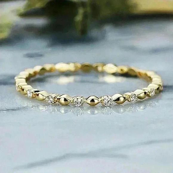 New 18k Gold Plated CZ Thin Band Ring - Picture 1 of 5